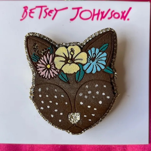 Betsey Johnson Jewelry - [Betsey Johnson] Woody Critters Wood Fox Head Glitter Pin Brooch VERY RARE NEW